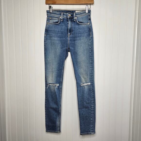 rag & bone Women's Nina High-Rise Ankle Skinny Jeans Size 24 Tulsa Ripped Knees - Picture 9 of 9
